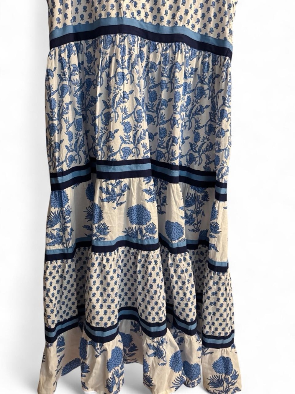 Blue and White Tiered V-Neck Maxi Dress - Picture 4 of 5